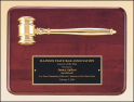 9" X 12" Rosewood stained plaque with a gold electroplated gavel
