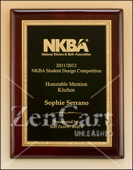8 x 10 Rosewood piano plaque featuring a gold florentine border - Click Image to Close