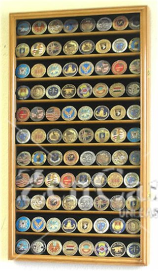 88 Challenge Coin Oak Display Case Cabinet w/ UV Acrylic Door - Click Image to Close