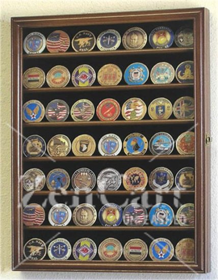49 Challenge Coin Display Case Cabinet Walnut - Click Image to Close