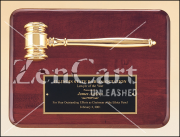 9" X 12" Rosewood stained plaque with a gold electroplated gavel