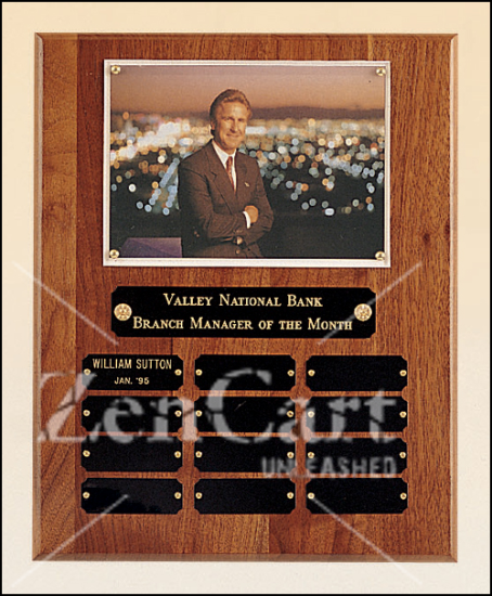 10 1/2" X 13" American walnut perpetual photo plaque, 12 plates - Click Image to Close