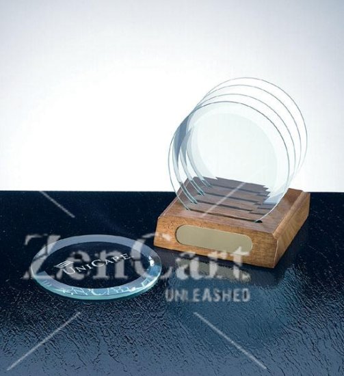 OCPRGH003 - Circle Glass Coaster Set and Wood Base - Click Image to Close