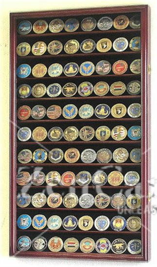 88 Challenge Coin Cherry Display Case Cabinet w/ UV Acrylic Door - Click Image to Close