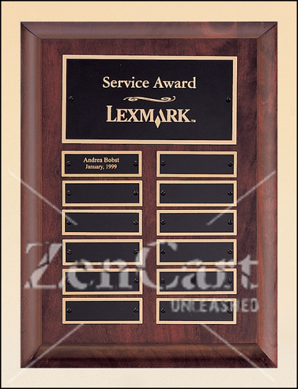 9" X 12" Cherry finish wood 12 plate perpetual plaque - Click Image to Close