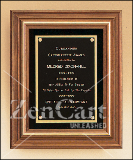 13" X 16" Solid American walnut framed plaque with gold trim - Click Image to Close