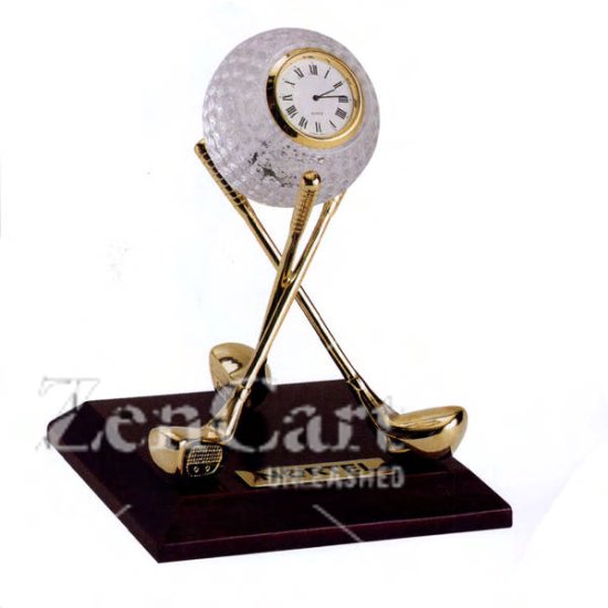 OCMC-3602 - Crystal Golf Clock with Gold Plated Golf Club Stand - Click Image to Close