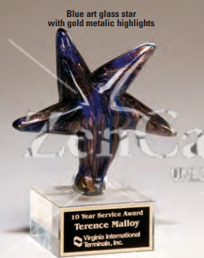 OCT2199 - Blue Art Glass Star Award - Click Image to Close