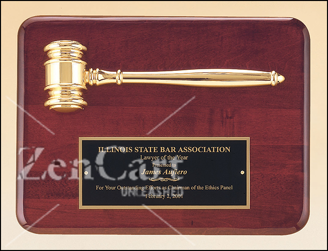 9" X 12" Rosewood stained plaque with a gold electroplated gavel - Click Image to Close