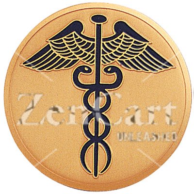 Caduceus, 2 Inch Etched Enameled - Click Image to Close